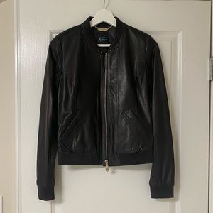 Guess by Marciano women’s black leather bomber jacket. Brand new without tags.XS